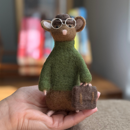 Briefcase Mouse - Needle Felted Wool Mouse