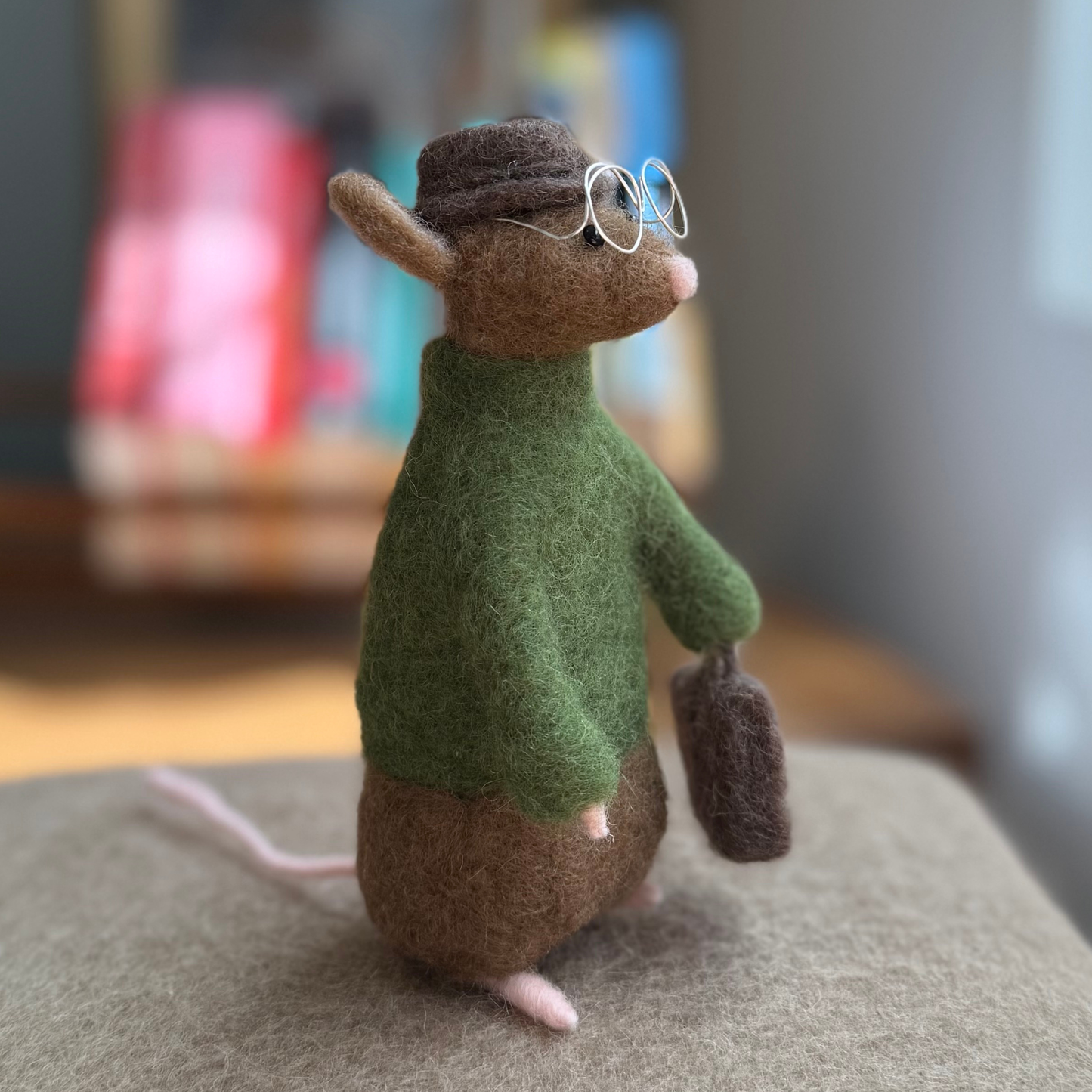 Briefcase Mouse - Needle Felted Wool Mouse