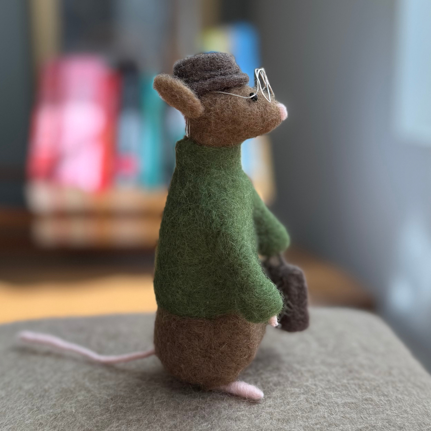 Briefcase Mouse - Needle Felted Wool Mouse