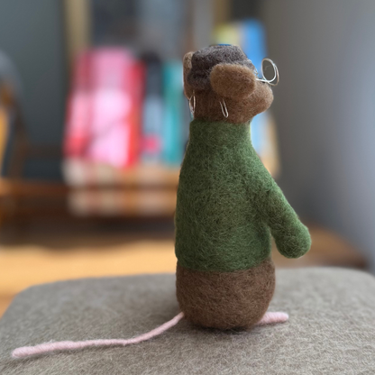 Briefcase Mouse - Needle Felted Wool Mouse