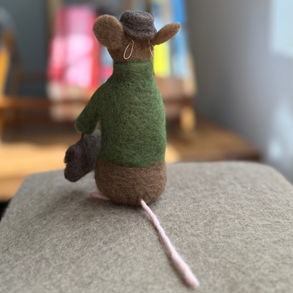 Briefcase Mouse - Needle Felted Wool Mouse