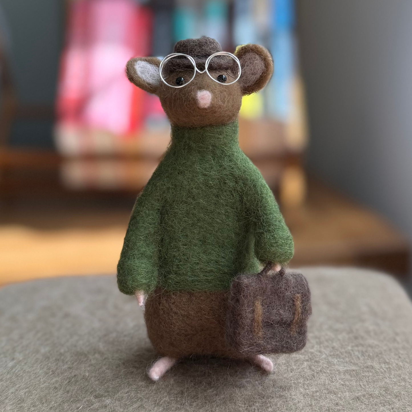 Briefcase Mouse - Needle Felted Wool Mouse