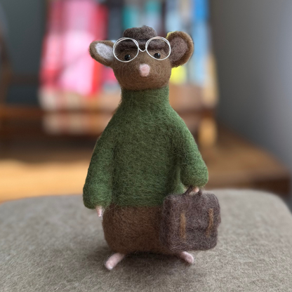Briefcase Mouse - Needle Felted Wool Mouse