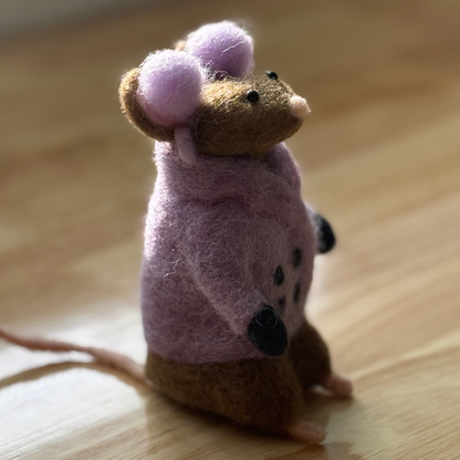Coat Weather Mouse - Needle Felted Wool Mouse