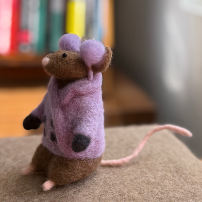 Coat Weather Mouse - Needle Felted Wool Mouse