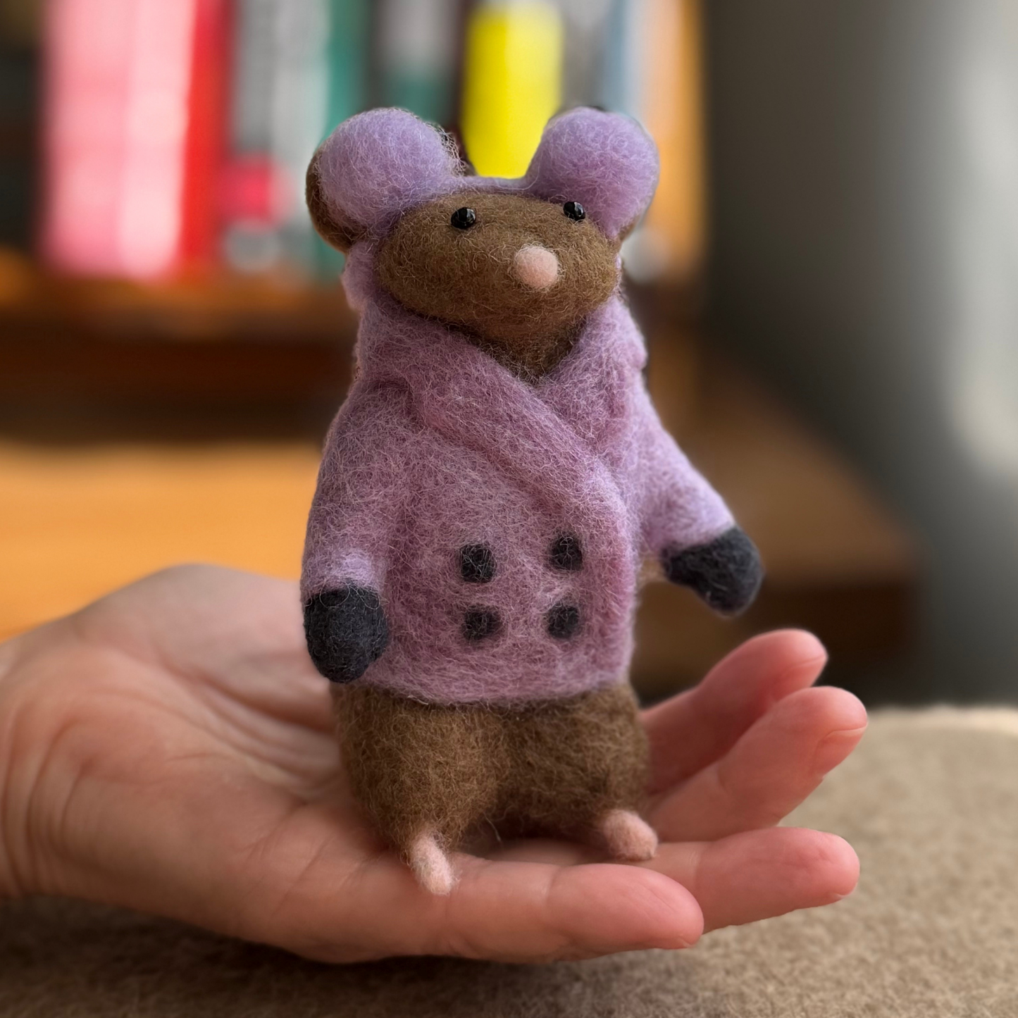 Coat Weather Mouse - Needle Felted Wool Mouse