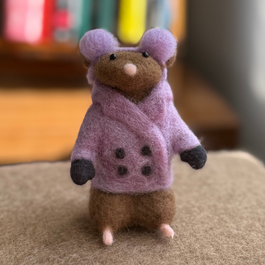 Coat Weather Mouse - Needle Felted Wool Mouse