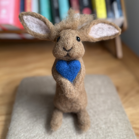 Tufted Blue Heart Rabbit (7.5") - Needle Felted Wool Rabbit