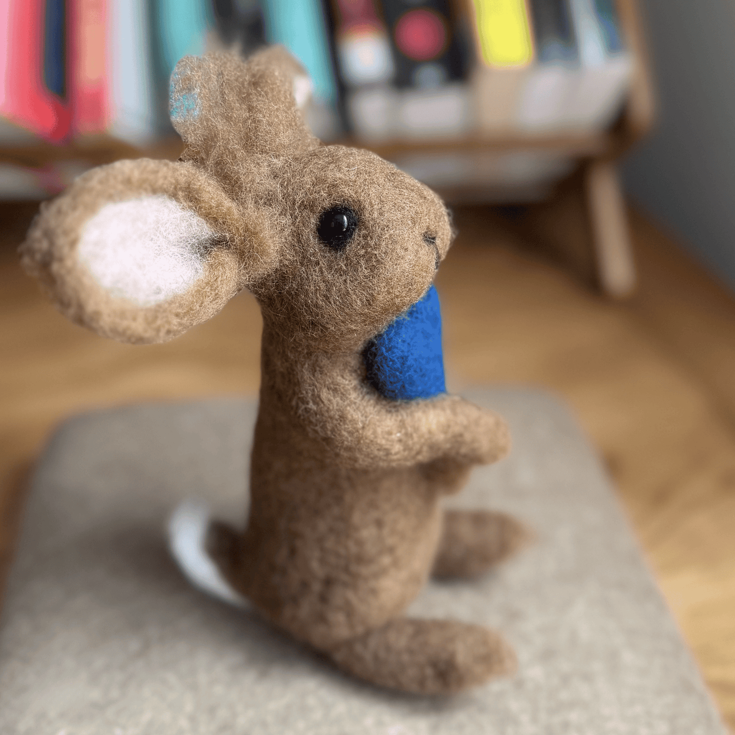 Tufted Blue Heart Rabbit (7.5") - Needle Felted Wool Rabbit