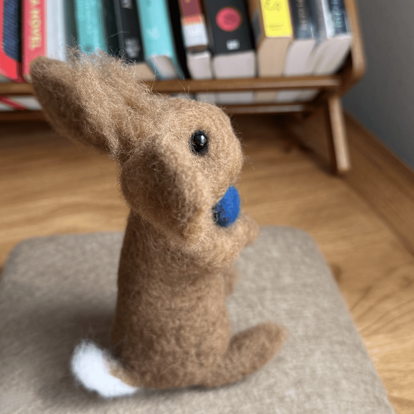 Tufted Blue Heart Rabbit (7.5") - Needle Felted Wool Rabbit