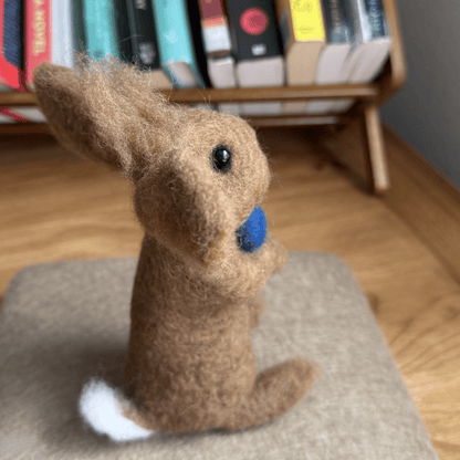 Tufted Blue Heart Rabbit (7.5") - Needle Felted Wool Rabbit