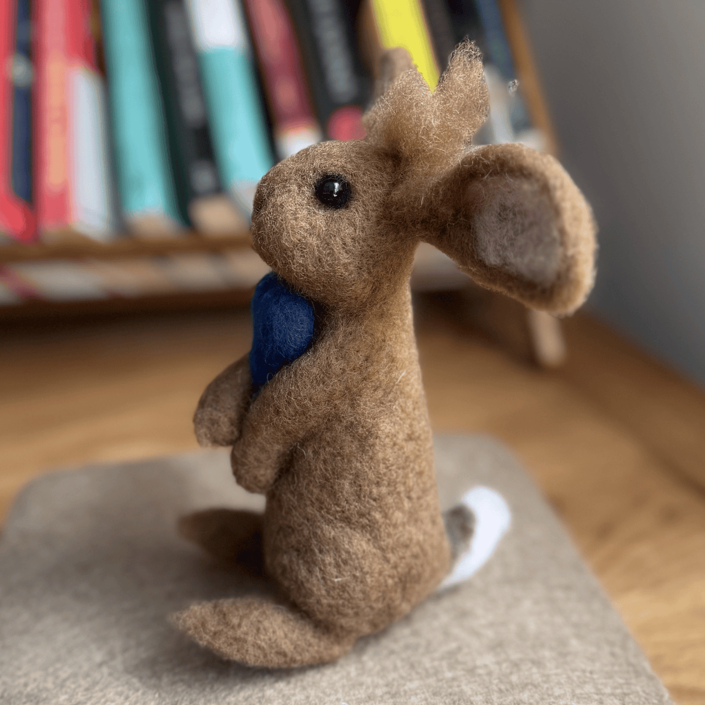 Tufted Blue Heart Rabbit (7.5") - Needle Felted Wool Rabbit