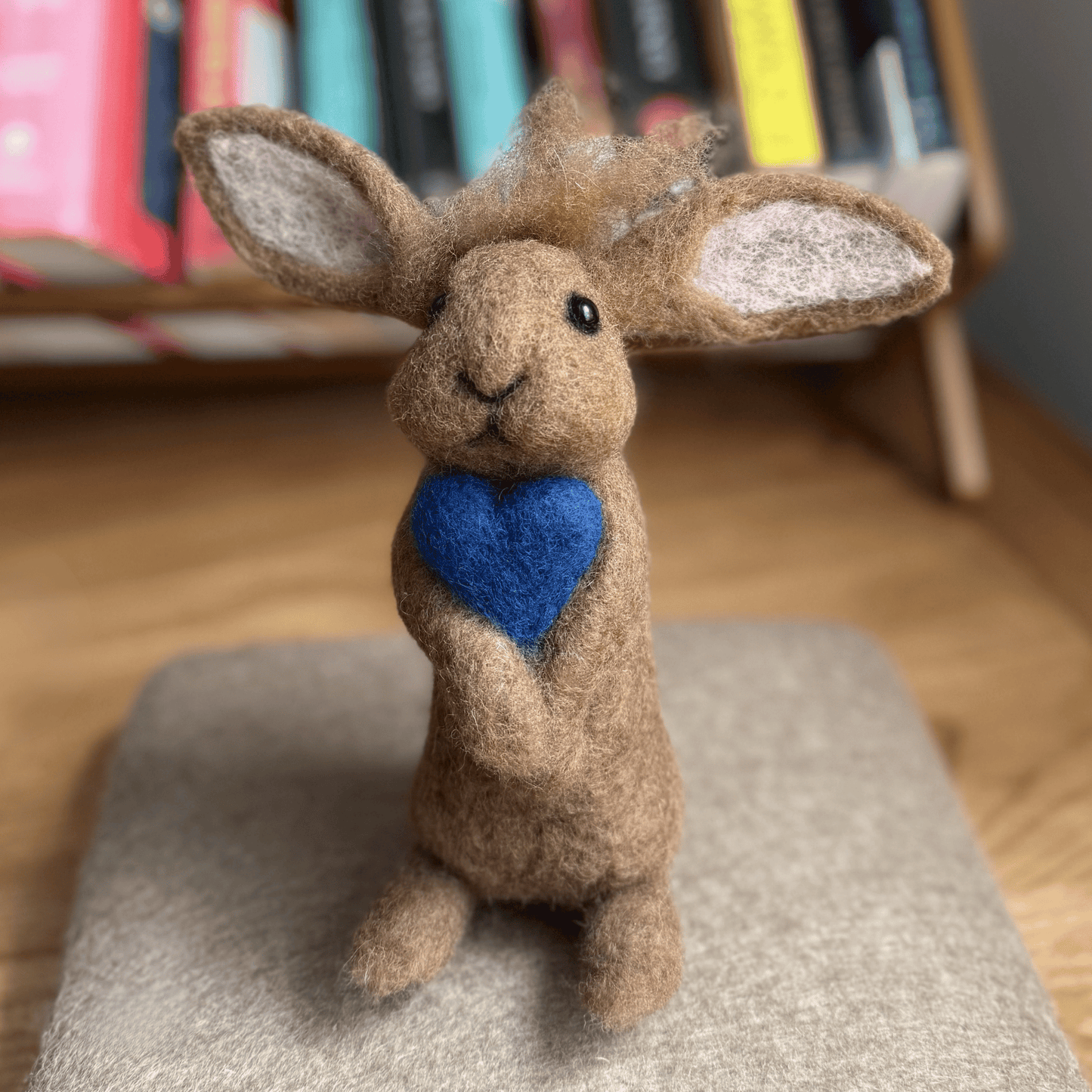 Tufted Blue Heart Rabbit (7.5") - Needle Felted Wool Rabbit